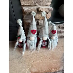 Set of 4 Buffalo Plaid Gnomes Holiday Decor Cable knit hat weighted Shelf Sitter